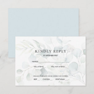 Invitation Réponse RSVP de mariage au eucalyptus bleu vert