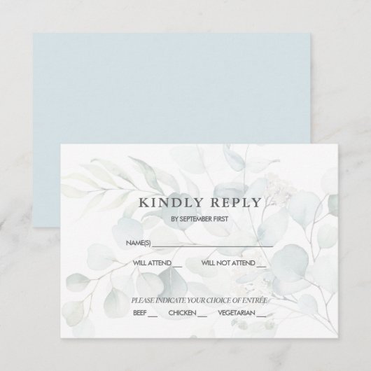 Invitation Réponse RSVP de mariage au eucalyptus vert bleu (Devant / Derrière)