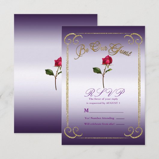 Invitation Réponse RSVP de mariage beauté rose rouge pourpre (Devant / Derrière)