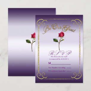 Invitation Réponse RSVP de mariage beauté rose rouge pourpre