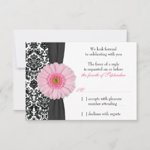 Invitation Réponse RSVP de mariage en damas à marguerite de G
