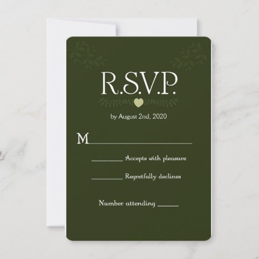 Invitation Réponse RSVP de mariage forestier botanique vert r (Devant)