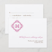 Invitation Réponse RSVP de mariage initiale rose de décomposi (Devant / Derrière)