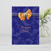 Invitation Réponse RSVP de mariage orange bleu marine (Debout devant)