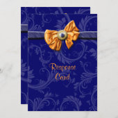 Invitation Réponse RSVP de mariage orange bleu marine (Devant / Derrière)