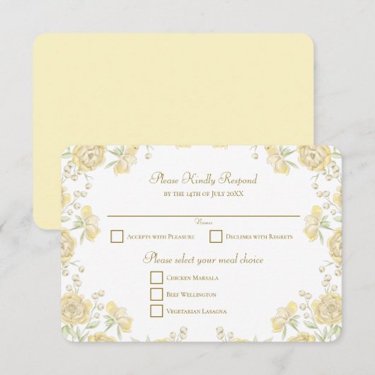 Invitation Réponse RSVP de mariage Rose Jaune (Devant / Derrière)