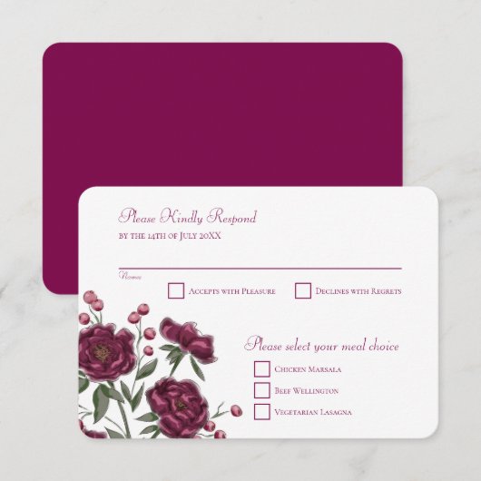 Invitation Réponse RSVP de mariage Rose Marron (Devant / Derrière)