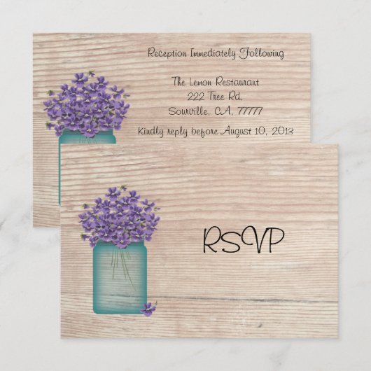 Invitation Réponse RSVP de réception de mariage au pot de vio (Devant / Derrière)