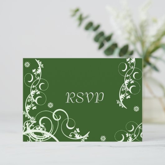 Invitation Réponse RSVP de réception de mariage Green Flouris (Debout devant)