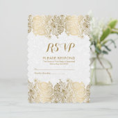 Invitation Réponse RSVP en dentelle de Paisley or et blanc (Debout devant)