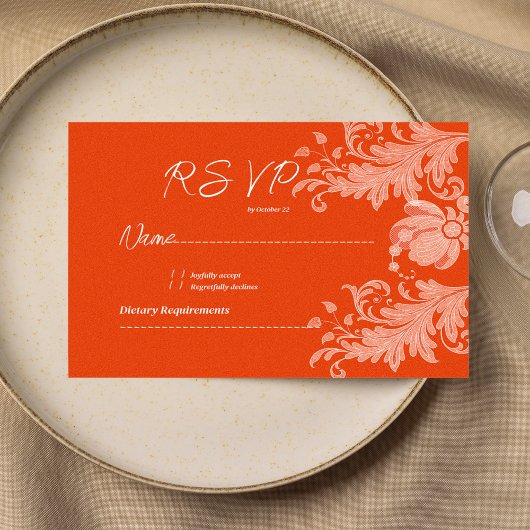 Invitation Réponse RSVP en dentelle florale orange cannelle b