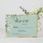 Invitation Réponse RSVP feuilles d'olive eucalyptus or rustiq (Debout devant)