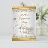 Invitation RÉPONSE RSVP Fiançailles Swans Gold White (Debout devant)