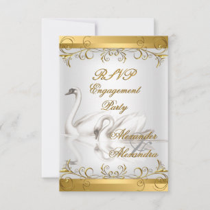 Invitation RÉPONSE RSVP Fiançailles Swans Gold White