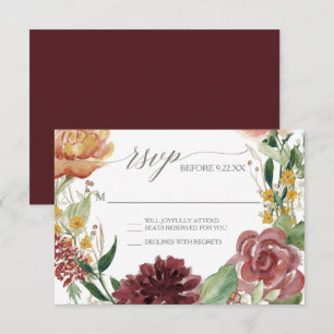 Invitation Réponse RSVP Fleurs de Chrysanthème Rouge Bourgeon