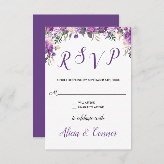 Invitation Réponse RSVP Floral Printemps Été (Devant / Derrière)