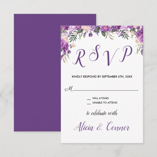 Invitation Réponse RSVP Florale Printemps Été (Devant / Derrière)