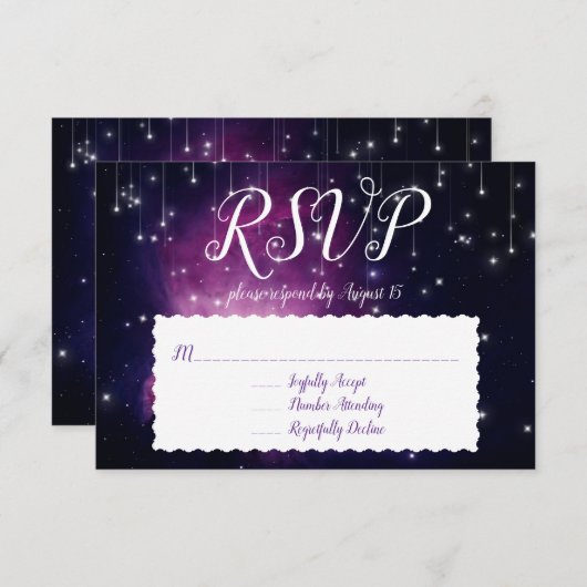 Invitation Réponse RSVP Galaxie Violette Étoiles Célestes (Devant / Derrière)