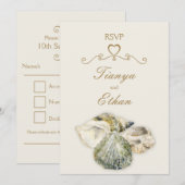 Invitation réponse RSVP mariage art coquillages (Devant / Derrière)