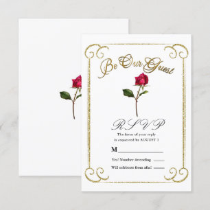 Invitation Réponse RSVP Mariage Beauté Rose Rouge Blanc & Or
