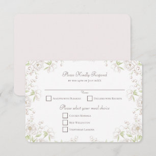 Invitation Réponse RSVP Mariage Classique Rose Blanche