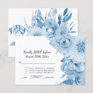Invitation Réponse RSVP mariage floral aquarelle bleu clair e