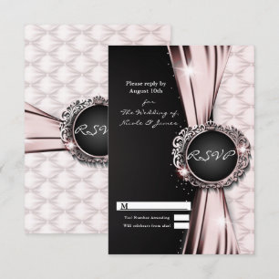 Invitation Réponse RSVP Mariage Luxe Glamour Ruban Noir Rose