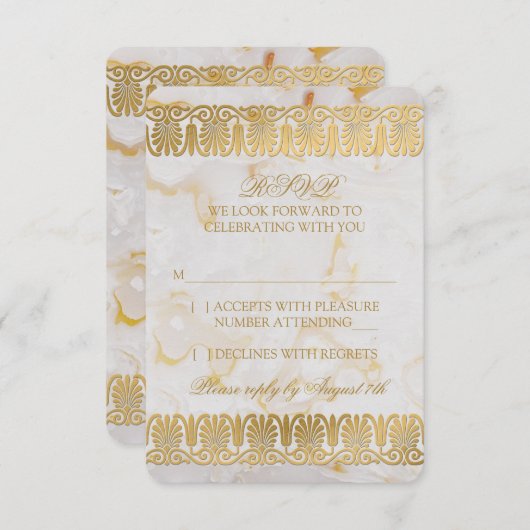 Invitation Réponse RSVP Mariage Marbre Argent Or (Devant / Derrière)