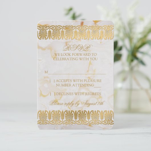 Invitation Réponse RSVP Mariage Marbre Argent Or (Debout devant)