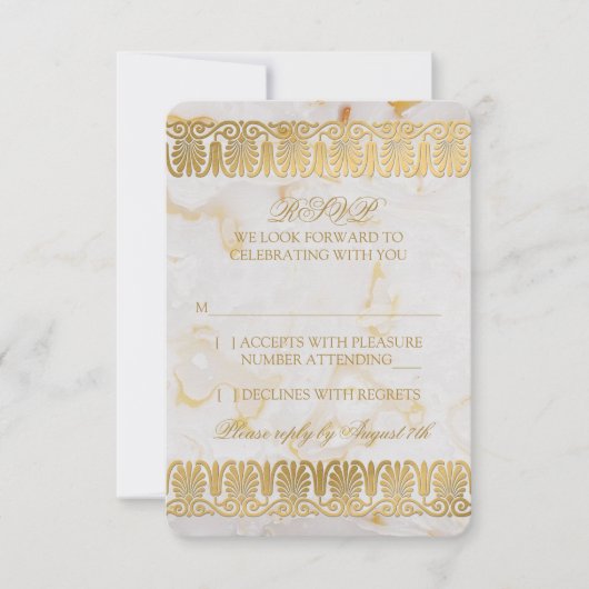 Invitation Réponse RSVP Mariage Marbre Argent Or (Devant)