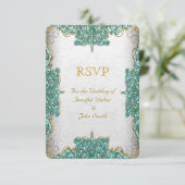 Invitation Réponse RSVP Mariage Orné Blanc Bleu Turquoise (Debout devant)
