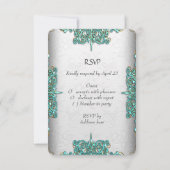 Invitation Réponse RSVP Mariage Orné Blanc Bleu Turquoise (Dos)