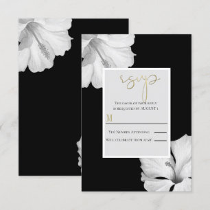 Invitation Réponse RSVP Mariage Tropical Noir Hibiscus Blanc