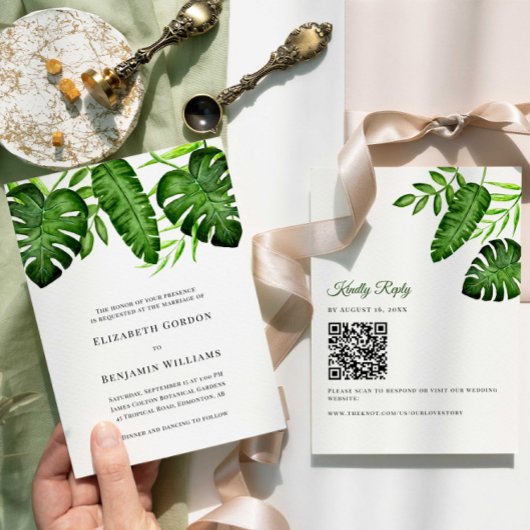Invitation Réponse RSVP par code QR pour un mariage avec une 