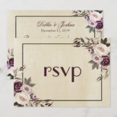 Invitation Réponse RSVP pour le mariage aux pivoines Deep Pur (Devant / Derrière)