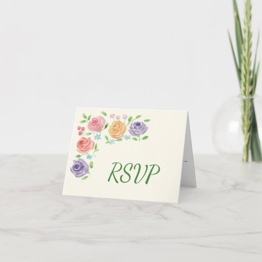Invitation Réponse RSVP Réception Fleurs Aquarelle (Devant)