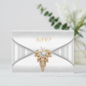 Invitation Réponse RSVP Réponse Élégant Bijou d'or blanc (Debout devant)