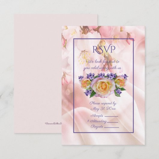 Invitation Réponse RSVP Rose Pâle avec Accents Violets (Devant / Derrière)