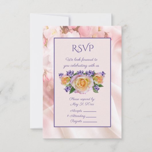 Invitation Réponse RSVP Rose Pâle avec Accents Violets (Devant)