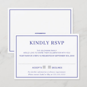 Invitation RÉPONSE RSVP simple bordure minimale bleu royal