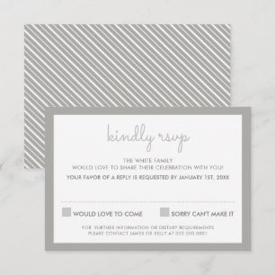 Invitation Réponse RSVP simple motif rayure grise