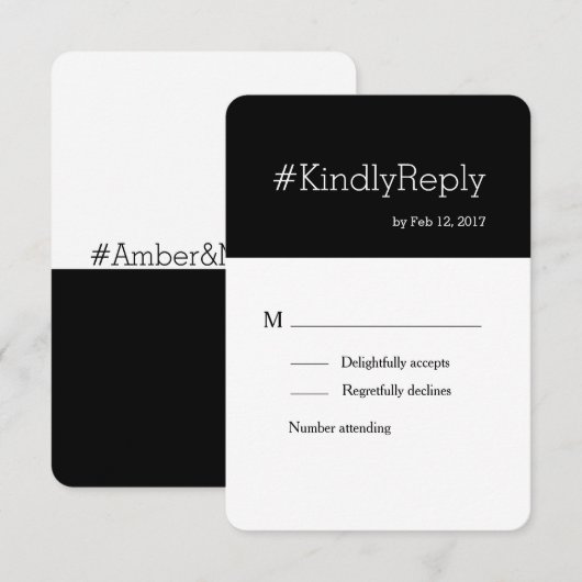 Invitation Réponse s'il vous plaît mariage chic noir et blanc (Devant / Derrière)