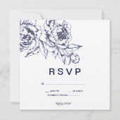 Invitation Réponse simple Navy Peony (Devant)