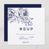 Invitation Réponse simple Navy Peony (Devant / Derrière)