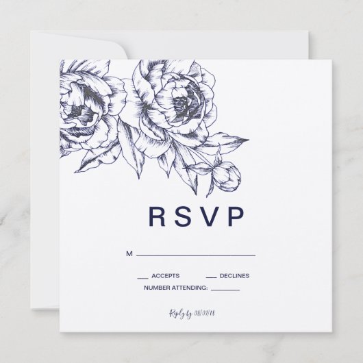 Invitation Réponse simple pivoine marine (Devant)