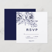Invitation Réponse simple pivoine marine (Devant / Derrière)