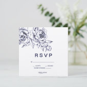Invitation Réponse simple pivoine marine (Debout devant)