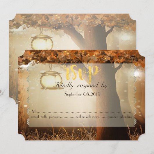 Invitation Réponse Vintage Rustique Arbre (Devant / Derrière)