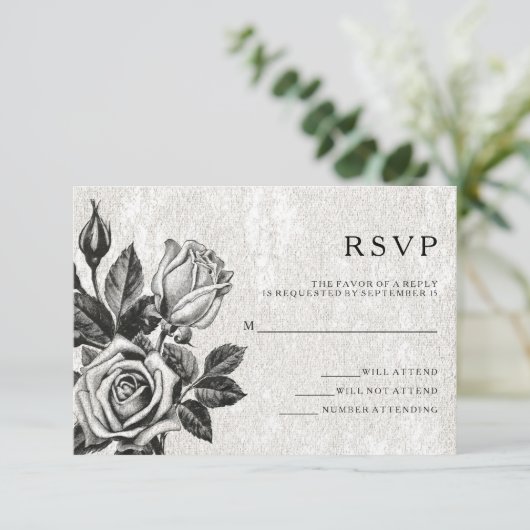 Invitation Réponses de mariage aux roses victoriennes décalée (Debout devant)
