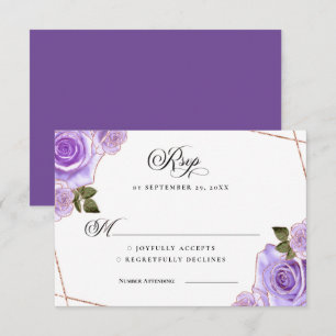 Invitation Réponses de mariage pailletées roses violettes et 